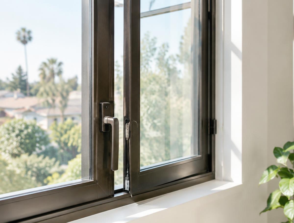 Illustrative photo of a modern bronze casement window
